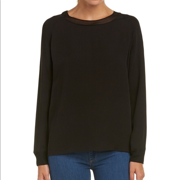 Vince Tops - Vince • Black Rib Trim Long Sleeve Silk Blouse
